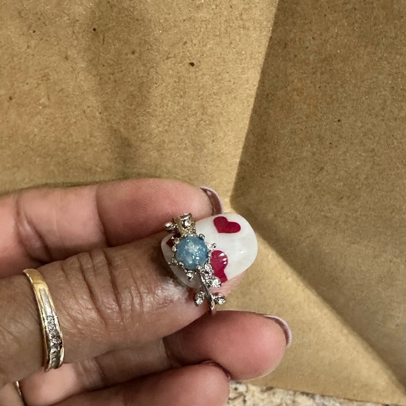 Silver Round Cut Blue Simulated Opal Rings Couple's Day Gift Size6 - Picture 9 of 10